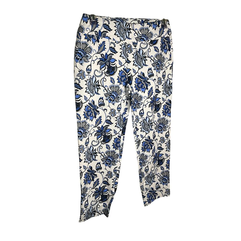 Zac & Rachel Floral‎ Cropped Pants Pull-On Stretch Blue/White Womens Size 10 NEW